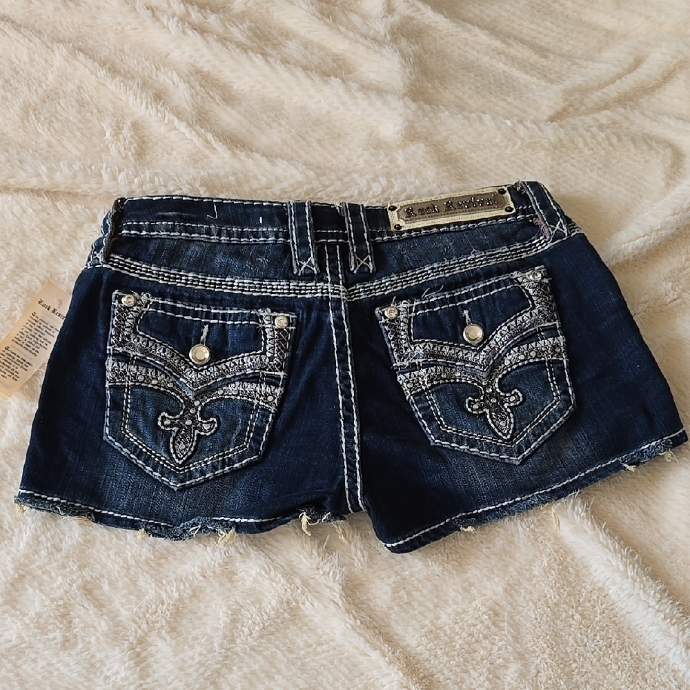 Rock Revival Blue Jean Shorts with Rhinestone Embellishments